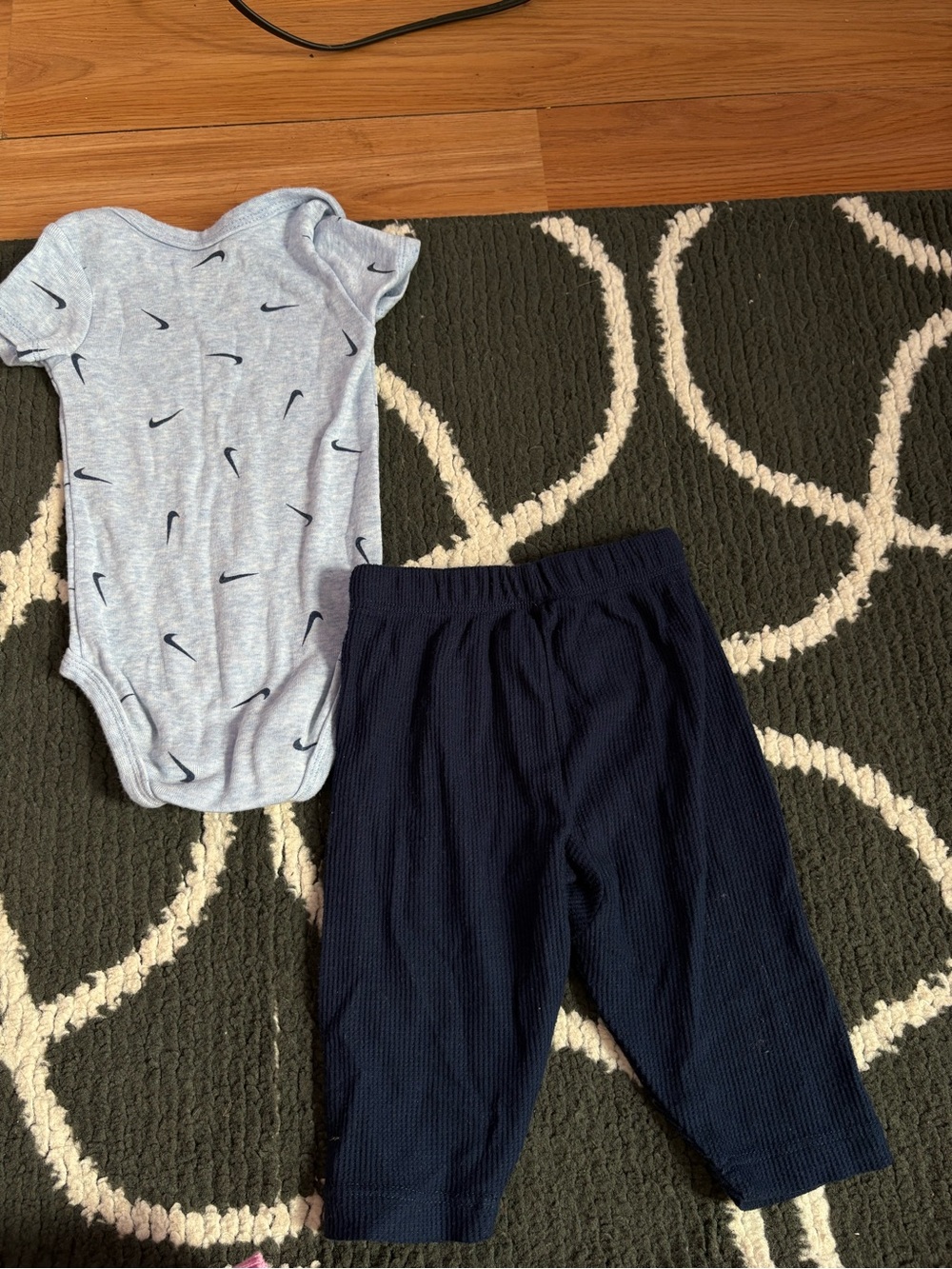 Nike Light Gray Swoosh Baby Bodysuit with Navy Pants